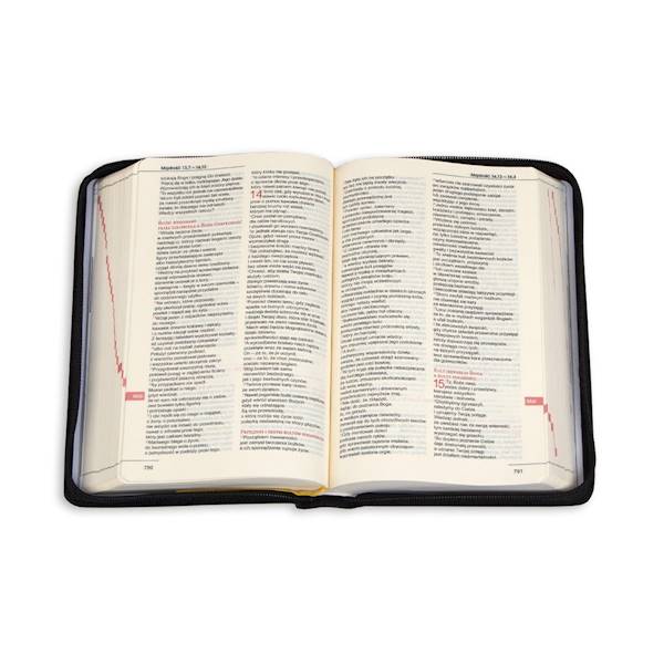BIBLIA STARY i NOWY TESTAMENT "z rybką". Oprawa czarna z suwakiem, z kolorową wkładką