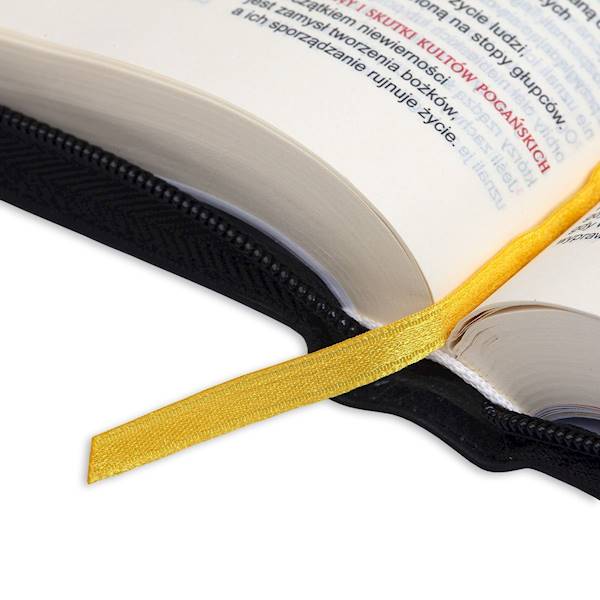 BIBLIA STARY i NOWY TESTAMENT "z rybką". Oprawa czarna z suwakiem, z kolorową wkładką