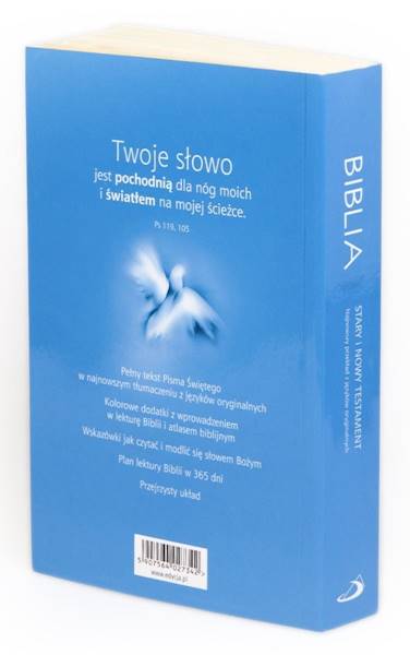 BIBLIA STARY i NOWY TESTAMENT "z rybką". Oprawa miękka, niebieska, z paginatorami