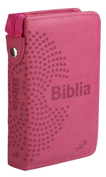 BIBLIA STARY i NOWY TESTAMENT "z rybką". Oprawa różowa z suwakiem