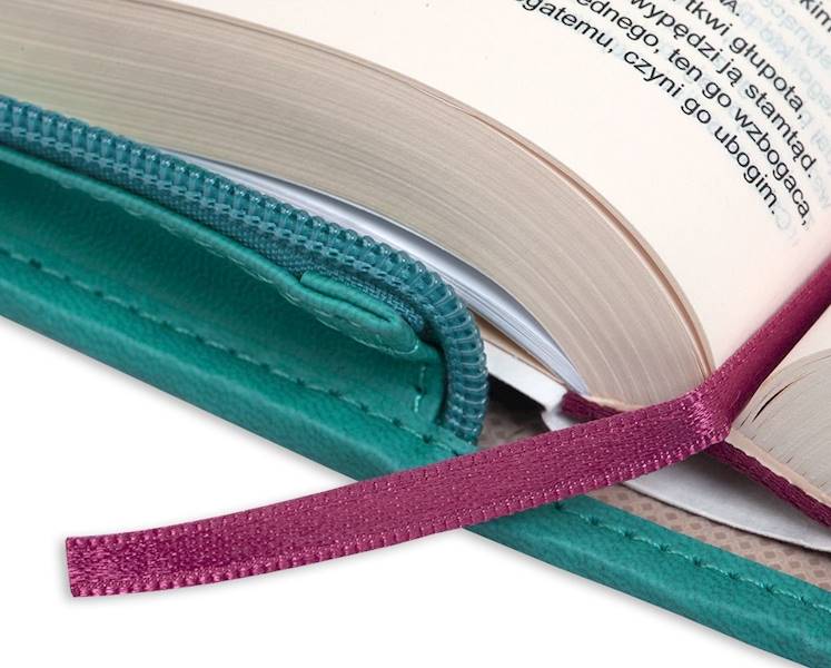 BIBLIA STARY i NOWY TESTAMENT "z rybką". Oprawa turkusowa z suwakiem