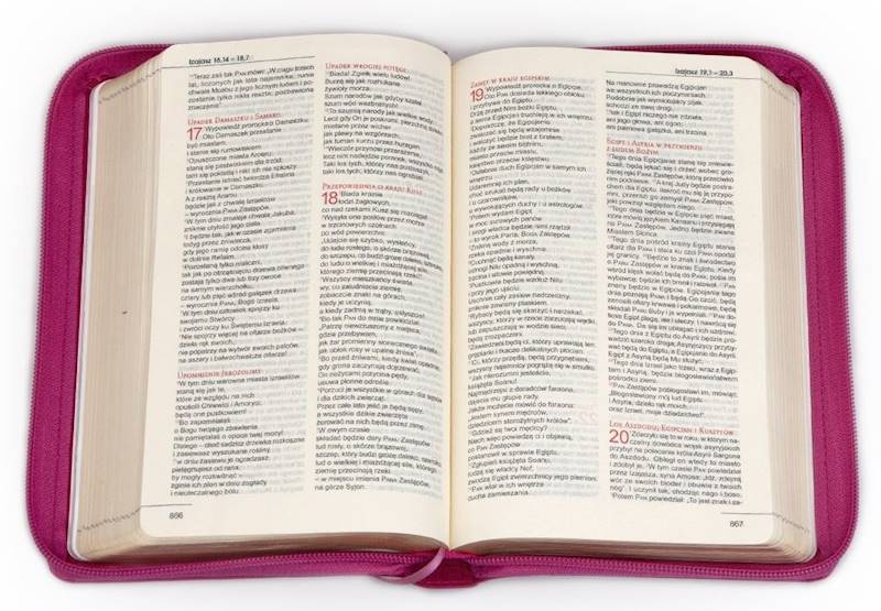 BIBLIA STARY i NOWY TESTAMENT dla kobiet - z suwakiem, złocone brzegi, malinowa