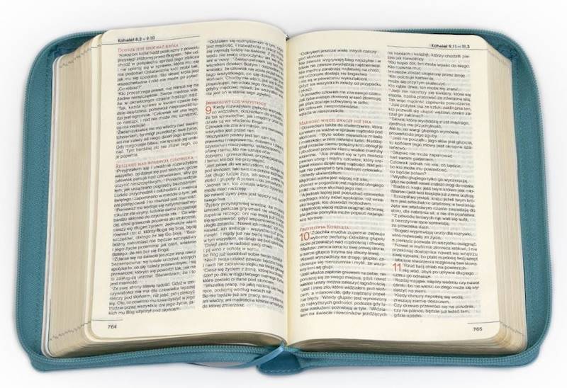 BIBLIA STARY i NOWY TESTAMENT dla kobiet - z suwakiem, złocone brzegi, turkusowa