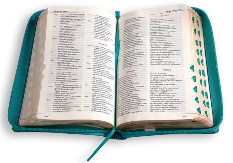 BIBLIA STARY i NOWY TESTAMENT dla kobiet - z suwakiem, paginatory, złocone brzegi, turkusowa