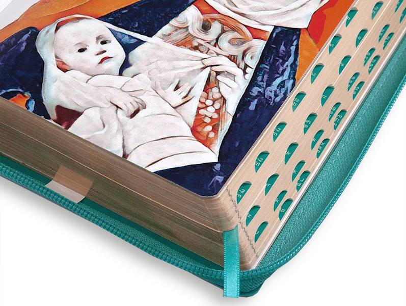 BIBLIA STARY i NOWY TESTAMENT dla kobiet - z suwakiem, paginatory, złocone brzegi, turkusowa