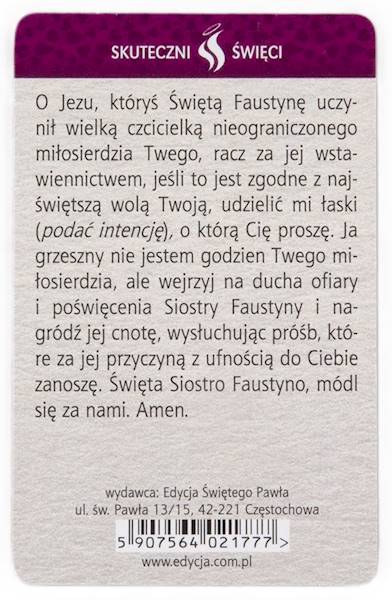SKUTECZNI ŚWIĘCI: Święta Faustyna - obrazek w formie karty