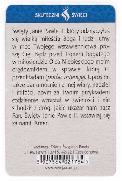 SKUTECZNI ŚWIĘCI: Święty Jan Paweł II - obrazek w formie karty