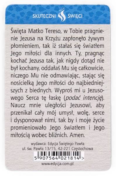 SKUTECZNI ŚWIĘCI: Święta Matka Teresa - obrazek w formie karty