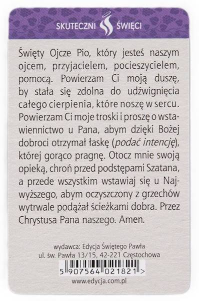 SKUTECZNI ŚWIĘCI: Święty Ojciec Pio - obrazek w formie karty