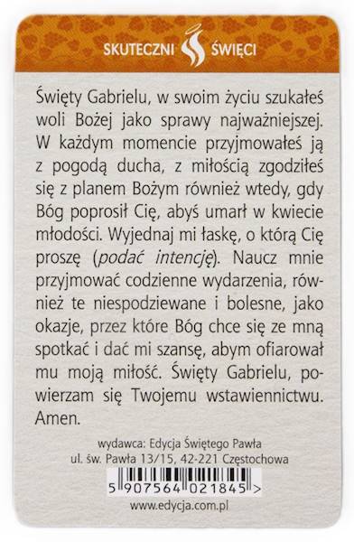 SKUTECZNI ŚWIĘCI: Święty Gabriel - obrazek w formie karty
