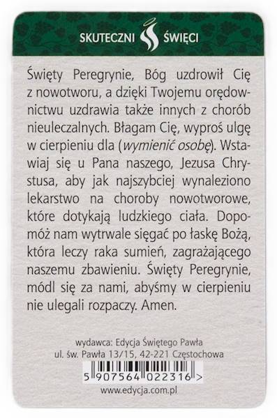 SKUTECZNI ŚWIĘCI: Święty Peregryn - obrazek w formie karty