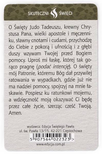 SKUTECZNI ŚWIĘCI: Święty Juda Tadeusz - obrazek w formie karty
