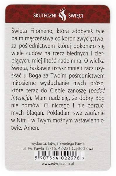 SKUTECZNI ŚWIĘCI: Święta Filomena - obrazek w formie karty