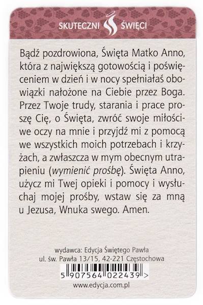 SKUTECZNI ŚWIĘCI: Święta Anna - obrazek w formie karty