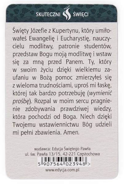 SKUTECZNI ŚWIĘCI: Święty Józef z Kupertynu - obrazek w formie karty