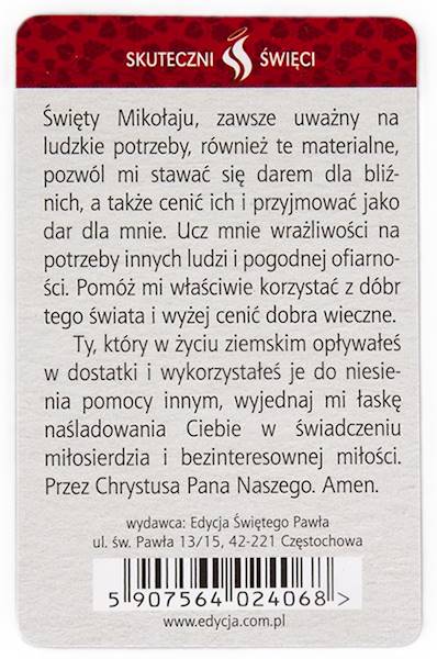 SKUTECZNI ŚWIĘCI: Święty Mikołaj - obrazek w formie karty