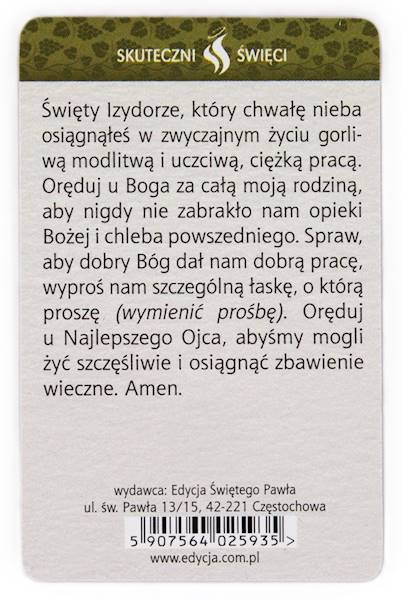 SKUTECZNI ŚWIĘCI: Święty Izydor Oracz - obrazek w formie karty