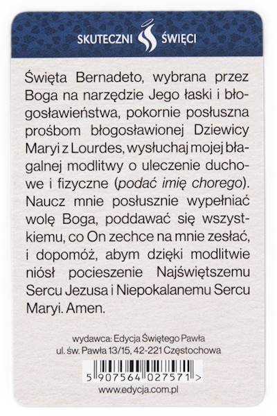 SKUTECZNI ŚWIĘCI: Święta Bernadeta - obrazek w formie karty