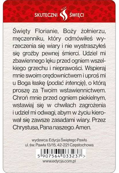 SKUTECZNI ŚWIĘCI: Święty Florian - obrazek w formie karty
