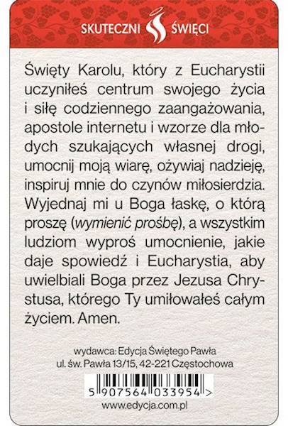 SKUTECZNI ŚWIĘCI: Święty Karol Acutis - obrazek w formie karty