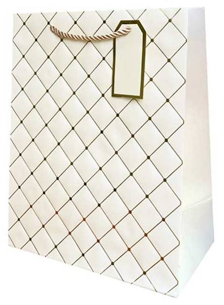 Torba prezentowa tłoczona (białe złoto) 26x32x12 cm QPL-101