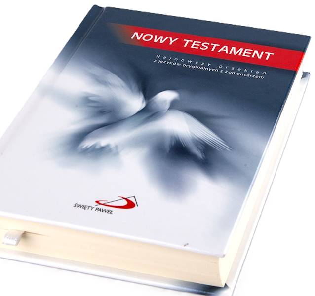 NOWY TESTAMENT "z gołębicą" - mały format, oprawa twarda niebieska