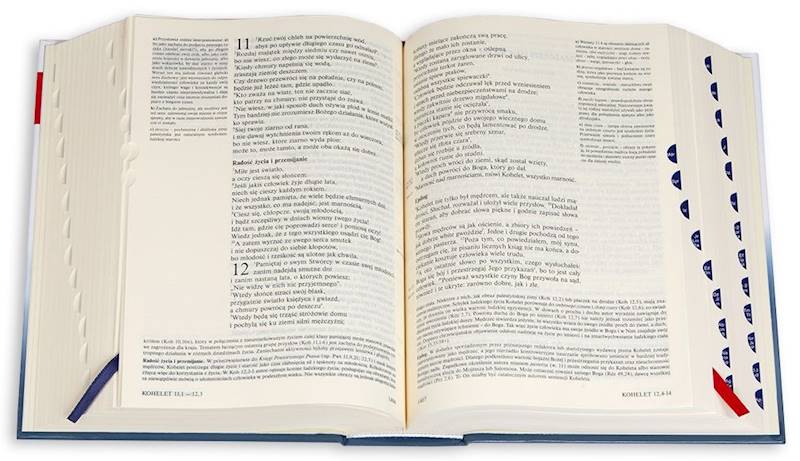 PISMO ŚWIĘTE ST i NT "z gołębicą" - duży format, oprawa twarda niebieska, paginatory