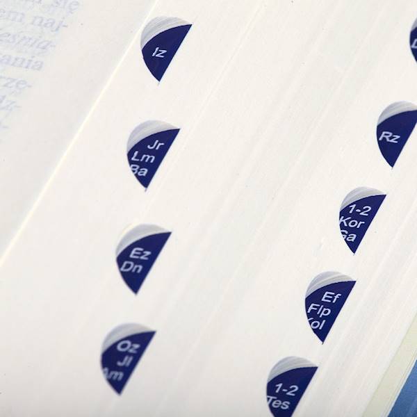 PISMO ŚWIĘTE ST i NT "z gołębicą" - duży format, oprawa twarda niebieska, paginatory
