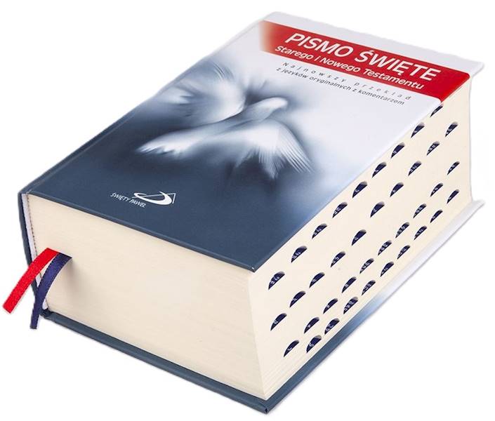 PISMO ŚWIĘTE ST i NT "z gołębicą" - mały format, twarda, niebieska, paginatory