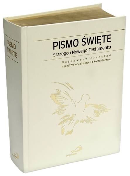 PISMO ŚWIĘTE ST i NT "z gołębicą" - duży format, twarda, biała, złocone brzegi
