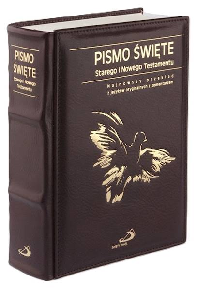 PISMO ŚWIĘTE ST i NT "z gołębicą" - duży format, oprawa twarda - skóra brązowa, etui