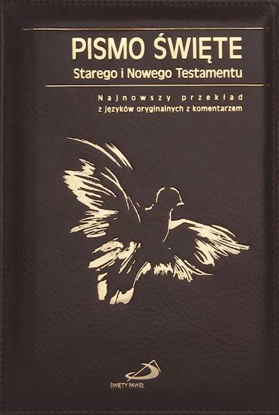 PISMO ŚWIĘTE ST i NT "z gołębicą" - duży format, oprawa twarda - skóra brązowa, etui