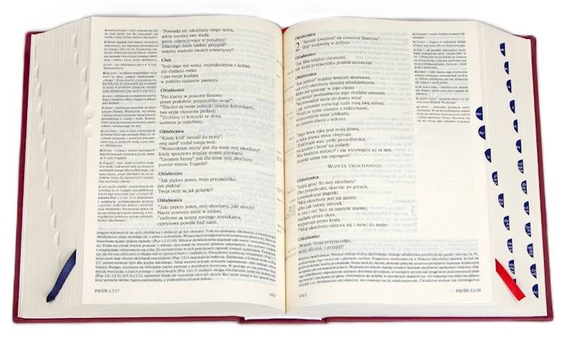 PISMO ŚWIĘTE ST i NT "z gołębicą" - duży format, oprawa twarda czerwona, paginatory