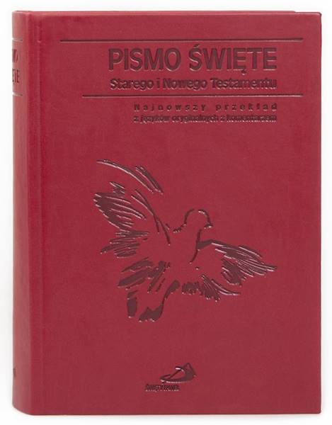 PISMO ŚWIĘTE ST i NT "z gołębicą" - duży format, oprawa twarda czerwona, paginatory