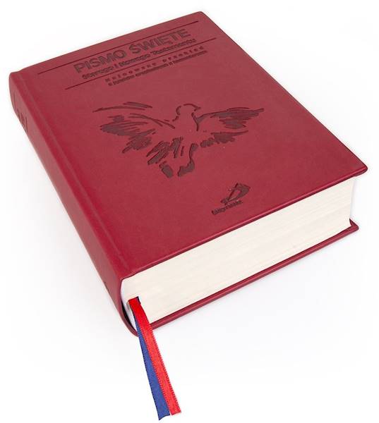 PISMO ŚWIĘTE ST i NT "z gołębicą" - duży format, oprawa twarda czerwona, paginatory