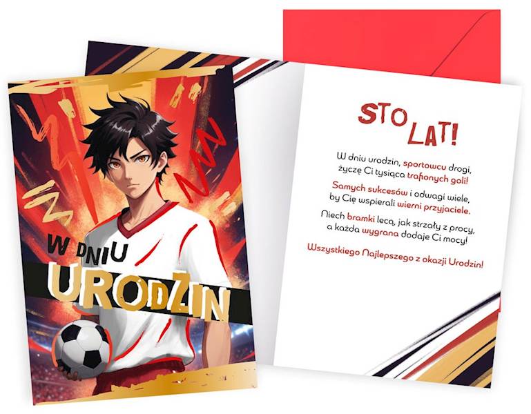 Karnet z kopertą: Urodziny (anime, piłka nożna, chłopięce) PR-559