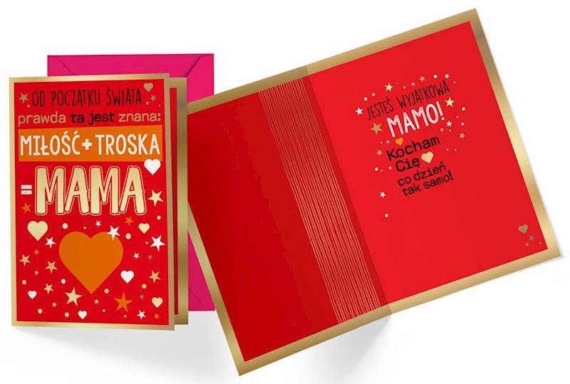 Karnet z kopertą: "MIŁOŚĆ + TROSKA = MAMA" PR-417