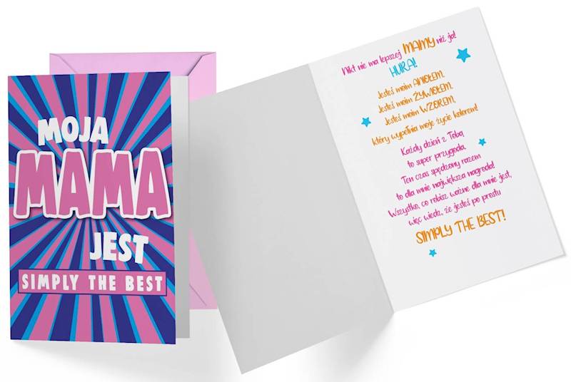 Karnet z kopertą: "MOJA MAMA JEST SIMPLY THE BEST" DK-932