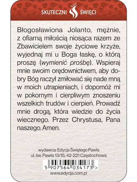 SKUTECZNI ŚWIĘCI: Błogosławiona Jolanta - obrazek w formie karty
