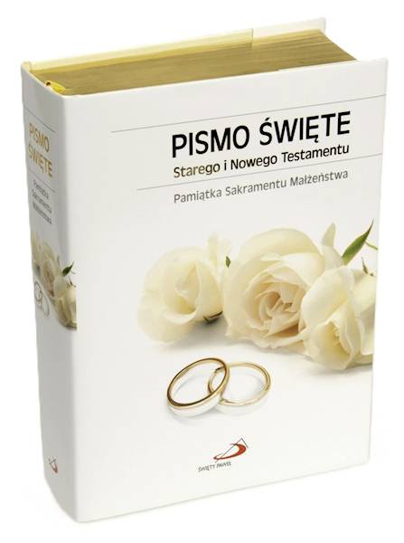 PISMO ŚWIĘTE Starego i Nowego Testamentu, złocone brzegi, paginatory - Pamiątka Sakramentu Małżeństwa