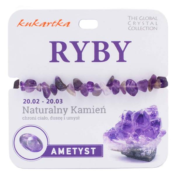 Bransoletka kukartka ZNAK ZODIAKU: RYBY (ametyst) - BRA-001