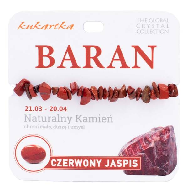 Bransoletka kukartka ZNAK ZODIAKU: BARAN (czerwony jaspis) - BRA-002