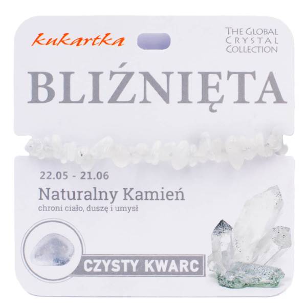 Bransoletka kukartka ZNAK ZODIAKU: BLIŹNIĘTA (czysty kwarc) - BRA-004