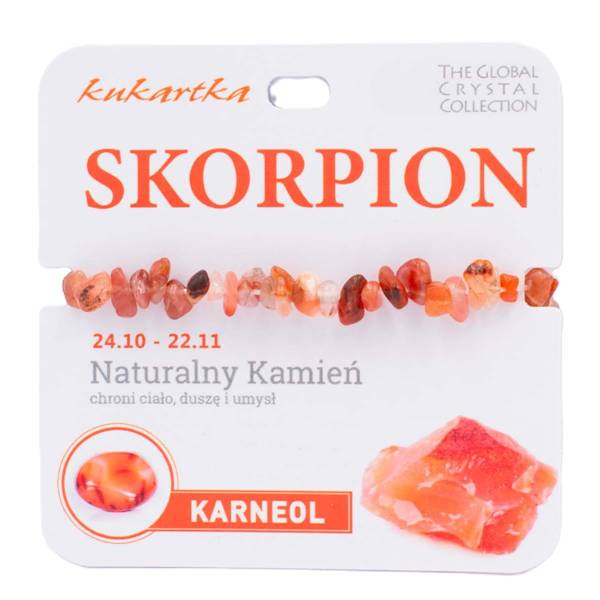 Bransoletka kukartka ZNAK ZODIAKU: SKORPION (karneol) - BRA-009