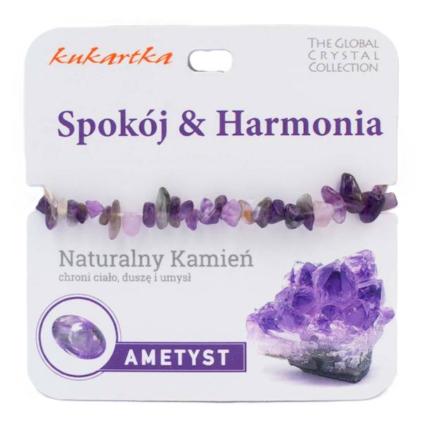 Bransoletka kukartka: SPOKÓJ I HARMONIA (ametyst) - BRA-013