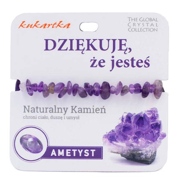 Bransoletka kukartka: DZIĘKUJĘ, ŻE JESTEŚ (ametyst) - BRA-025