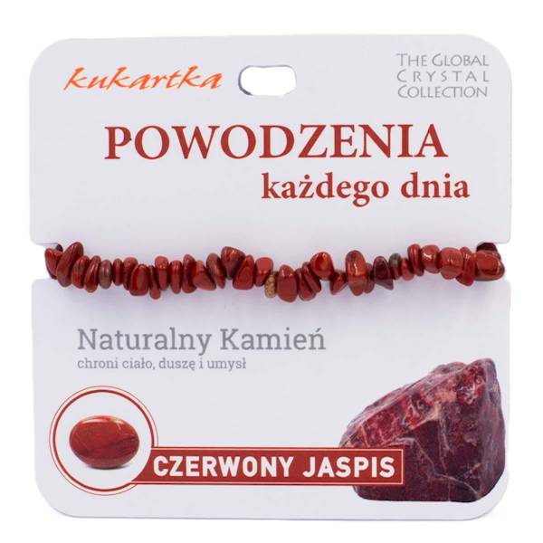 Bransoletka kukartka: POWODZENIA KAŻDEGO DNIA (czerwony jaspis) - BRA-026