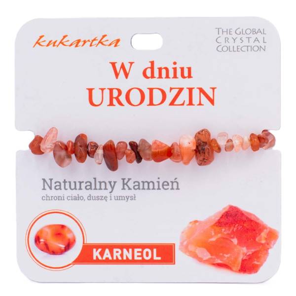 Bransoletka kukartka: W DNIU URODZIN (karneol) - BRA-033