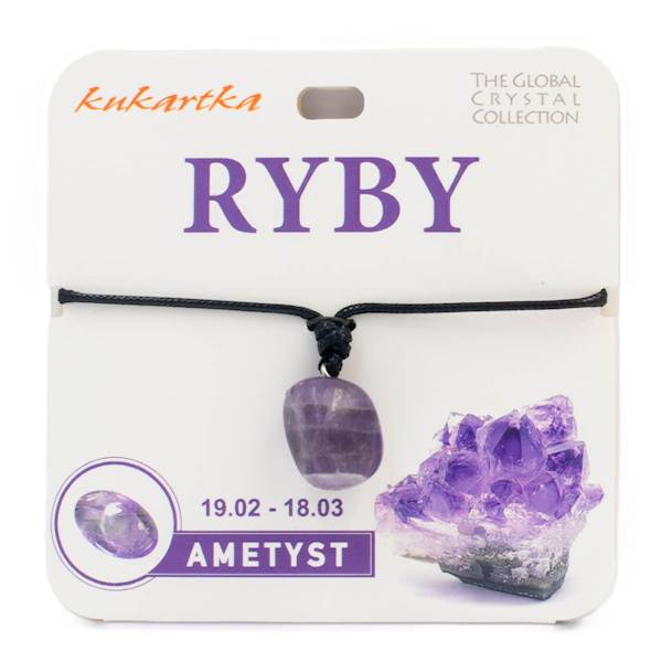 Naszyjnik kukartka ZNAK ZODIAKU: RYBY (ametyst) - NAS-001