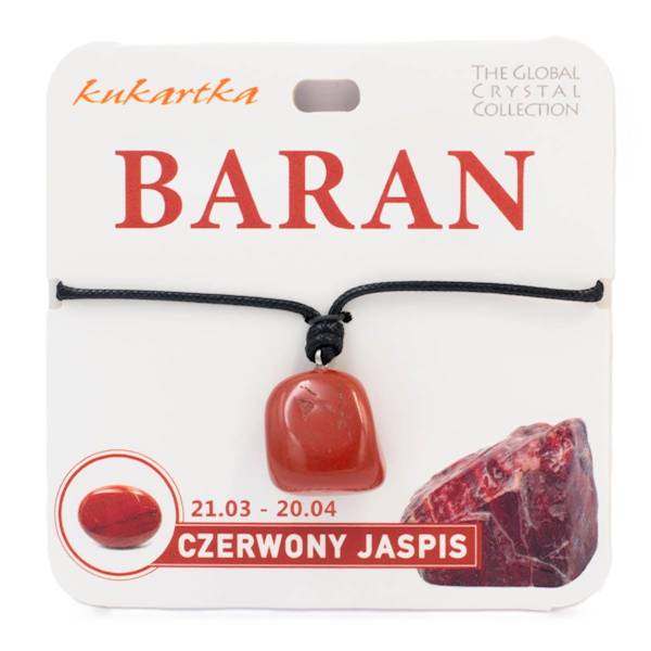 Naszyjnik kukartka ZNAK ZODIAKU: BARAN (czerwony jaspis) - NAS-002